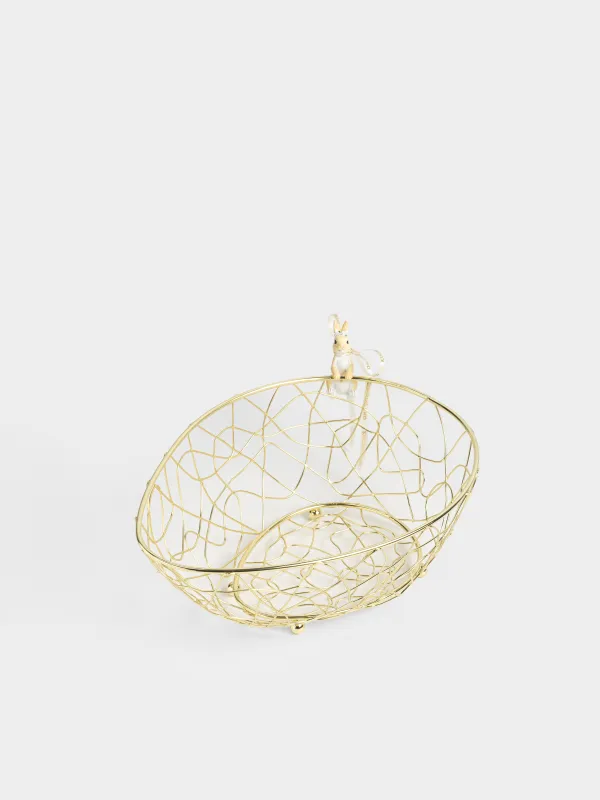 Корзина для фруктов, 25х18 см, металл/полирезин, золотистая, Кролик, Twist gold, image-1