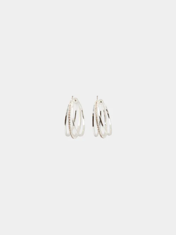 Серьги-пусеты, 3 см, 2 шт, металл/стразы, серебристые, Кристаллы, Jewelry crystal, image-3