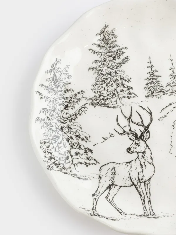 Тарелка закусочная, 23 см, Олени в лесу, Crumple print, image-3