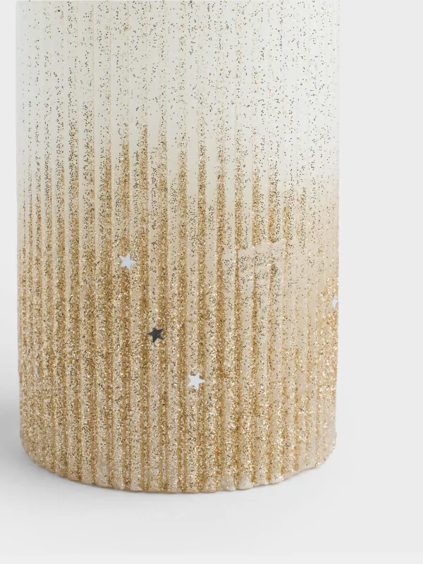 Свеча, 15 см, цилиндрическая, с блестками, Ribbed candle, image-3