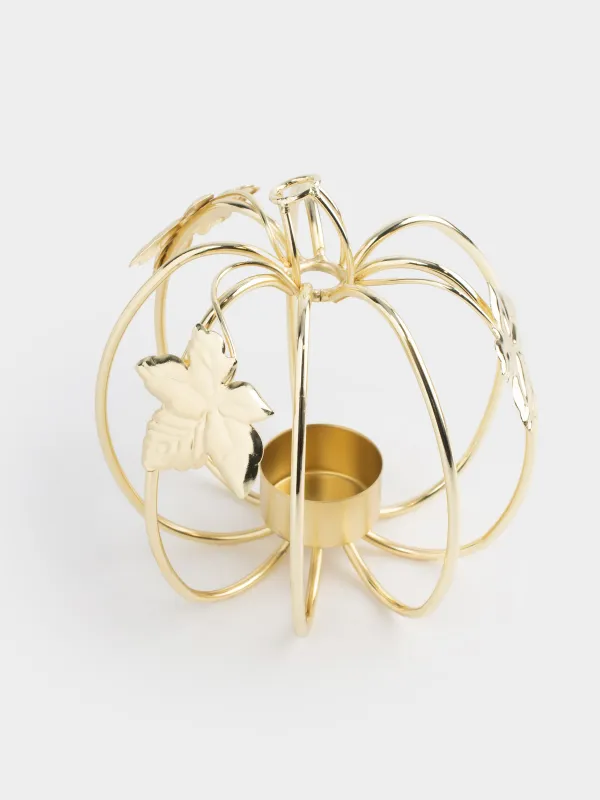 Подсвечник, 13х17 см, для чайной свечи, с ручкой, металл, золотистый, Тыква, Twist gold, image-2