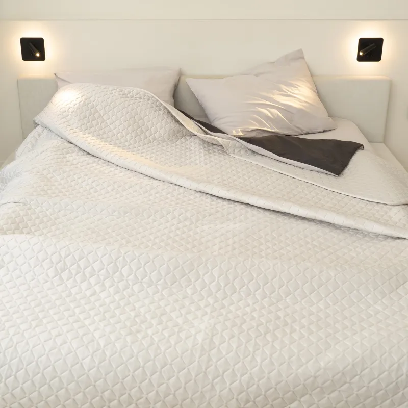 Покрывало, 220х240 см, стеганое, вельвет/микрофибра, бежево-серое, Stitch velvet