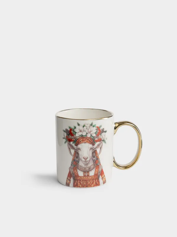 Кружка, 350 мл, Коза в венке, Goat in flowers, image-0