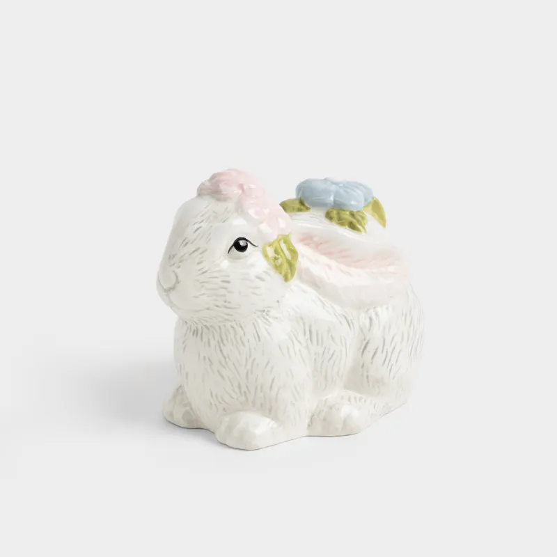 Емкость для хранения, 13х10 см, 200 мл, керамика D, серая, Кролик с цветами, Easter