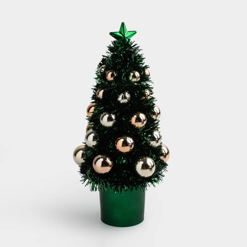 Ель искусственная, 21 см, мишура/пластик, зеленая, Ель с шарами, Tinsel christmas