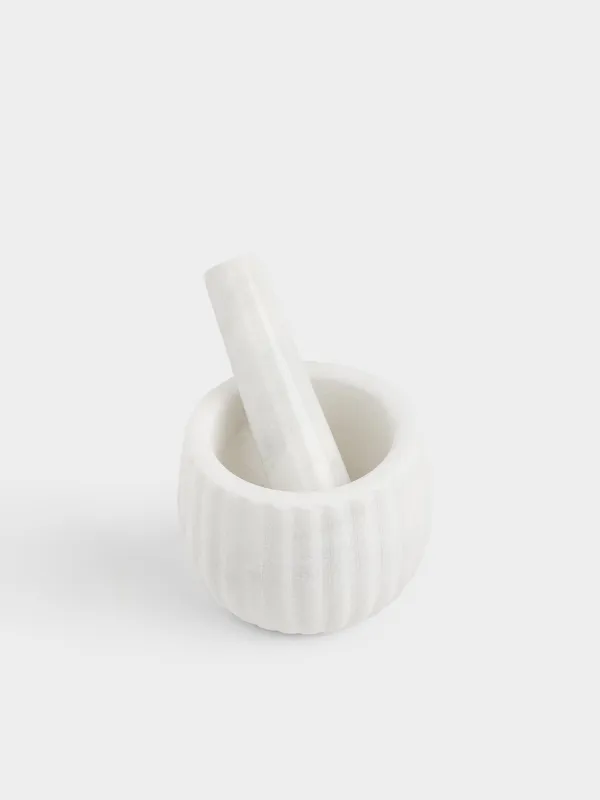 Ступка для специй, 10 см, с пестиком, мрамор, белая, Marble, image-1