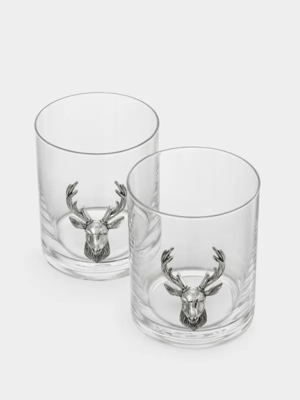 Стакан для виски, 10 см, 340 мл, 2 шт, стекло/металл, Серебристый олень, Lux elements, image-2