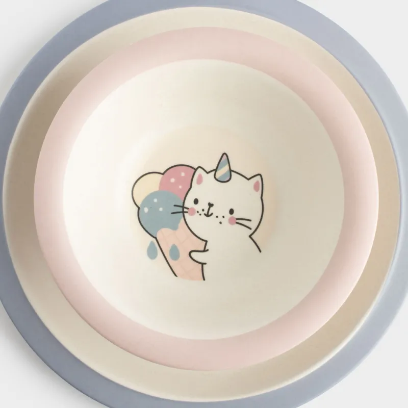 Набор посуды, детский, 1 перс, 5 пр, бамбук, розово-голубой, Кот-единорог, Cat-unicorn, image-3