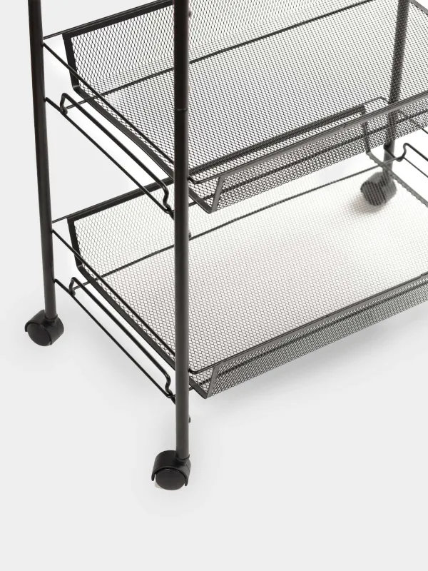 Этажерка, 4-х ярусная, 44х26х83 см, на колесах, металл, черная, Compact black, image-2
