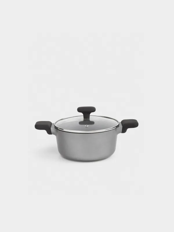 Кастрюля, 20 см, 2,7 л, с крышкой, с покрытием, алюминий, серо-черная, Mintali, image-0