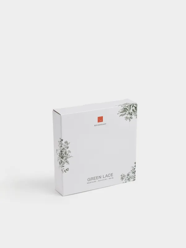 Тарелка суповая, 21x5 см, 460 мл, фарфор P, молочная, Зеленые цветы, Green lace, image-5