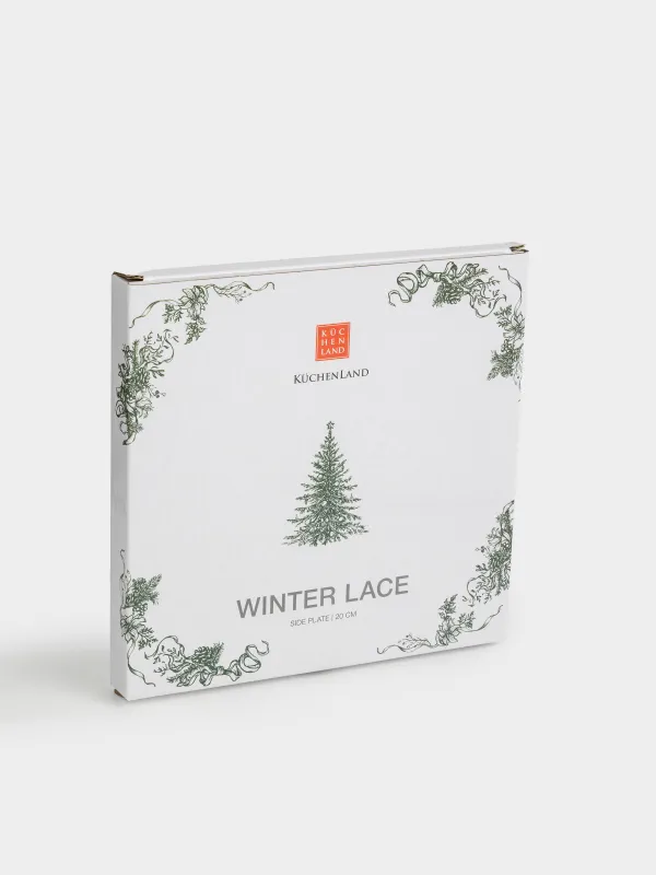 Тарелка закусочная, 20 см, фарфор N, бело-зеленая, Елка, Winter lace, image-6