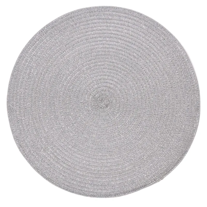 Салфетка под приборы, 38 см, полиэстер, круглая, серебристая, Rotary shine, image-0