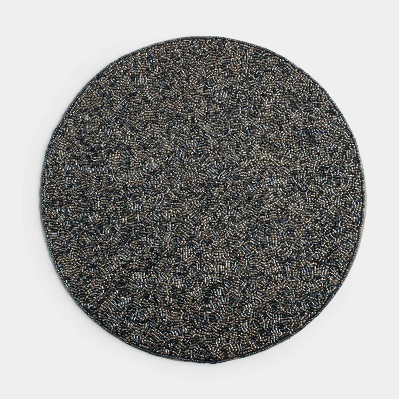 Салфетка под приборы, 36 см, бисер, круглая, синяя, Callie