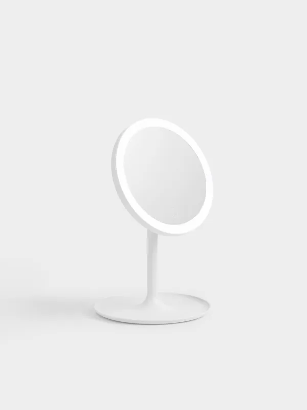 Зеркало настольное, 29х18/15 см, с подсветкой, на подставке, пластик, круглое, белое, Vesta, image-0