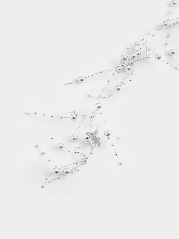 Ветка-гирлянда декоративная, 2 м, пластик/металл, Серебристые лошадки и бусины, Balls decor, image-2