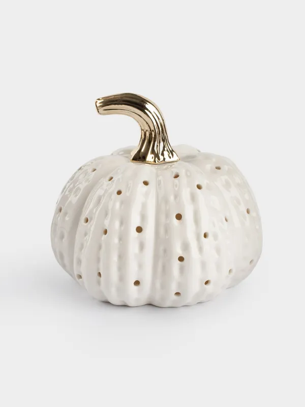 Светильник декоративный, 15 см, фарфор P, белый, Тыква, Golden glow, image-0