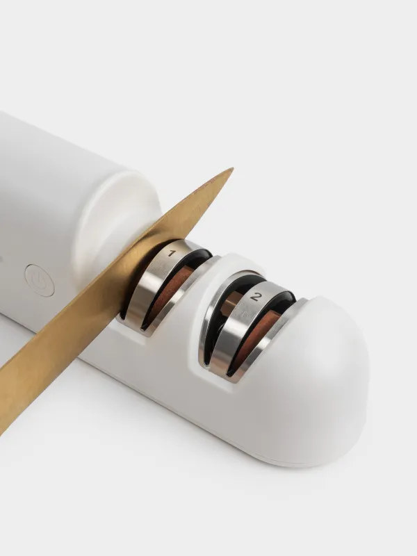 Точило для ножей, 19 см, два этапа заточки, электрическое, беспроводное, пластик/керамика, белое, Light kitchen, image-6