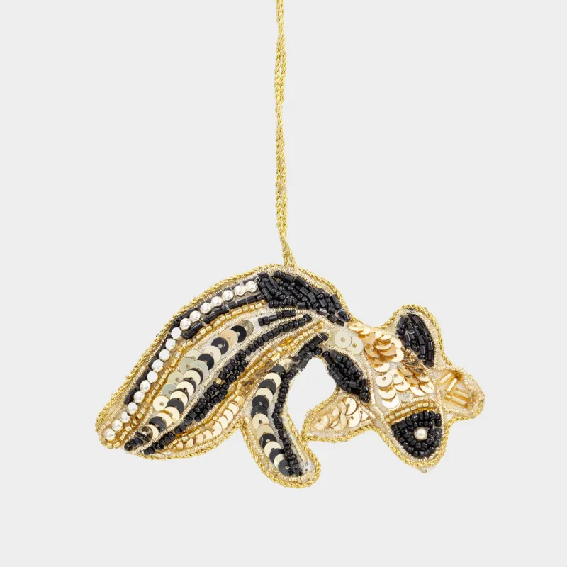 Игрушка елочная, 10 см, бисер/полифилл, золотисто-черная, Рыба, Beads figure