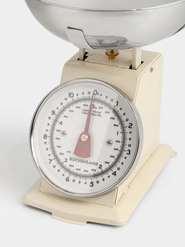 Весы кухонные, 21х22 см, механические, с миской, пластик/сталь, молочные, Vintage kitchen, image-3