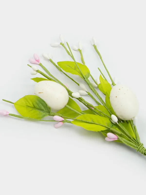 Ветка декоративная, 20 см, Пасхальные яйца и ягоды, White Easter decor, image-3