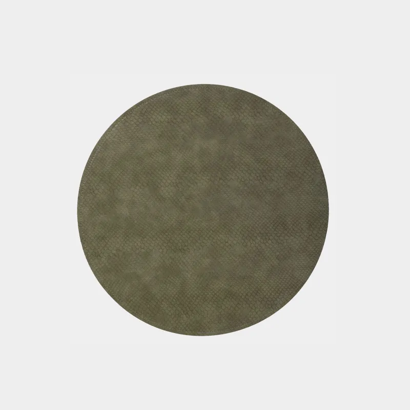 Салфетка под приборы, 38 см, двусторонняя, ПВХ, круглая, коричневая/хаки, Змеиная чешуя, Rock