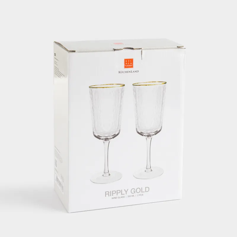 Бокал для вина, 350 мл, 2 шт, стекло, с золотистым кантом, Ripply gold, image-4