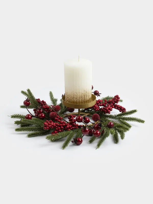 Венок для свечи, 10/30 см, пенопласт/пластик, Красные ягоды, Red berry, image-4