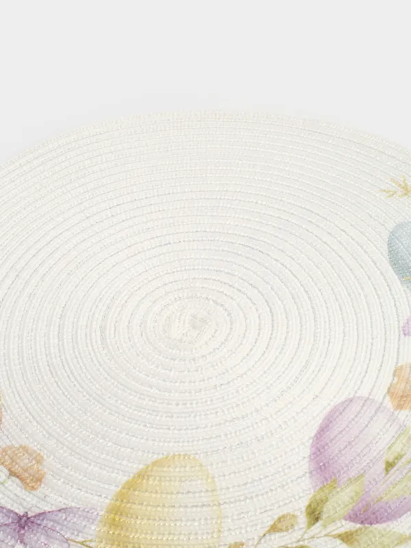 Салфетка под приборы, 38 см, полиэстер, круглая, белая, Пасхальные яйца, Rotary print, image-3