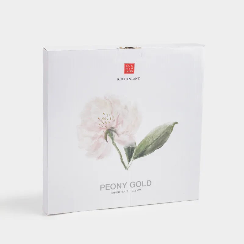 Тарелка обеденная, 28 см, фарфор F, белая, с золотистым кантом, Цветок, Peony gold, image-3