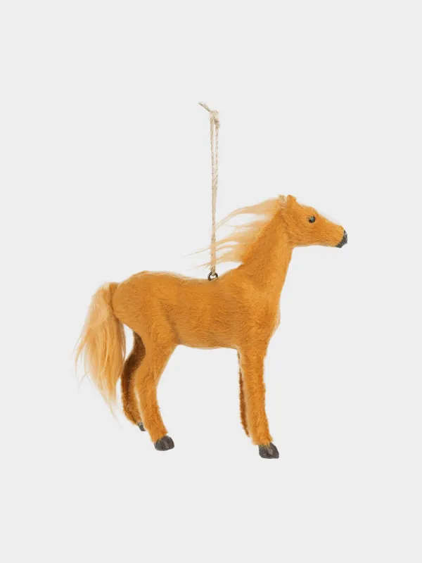 Игрушка елочная, 13 см, полиэстер/пенопласт, коричневая, Лошадь, Figure Christmas Fuzz, image-1