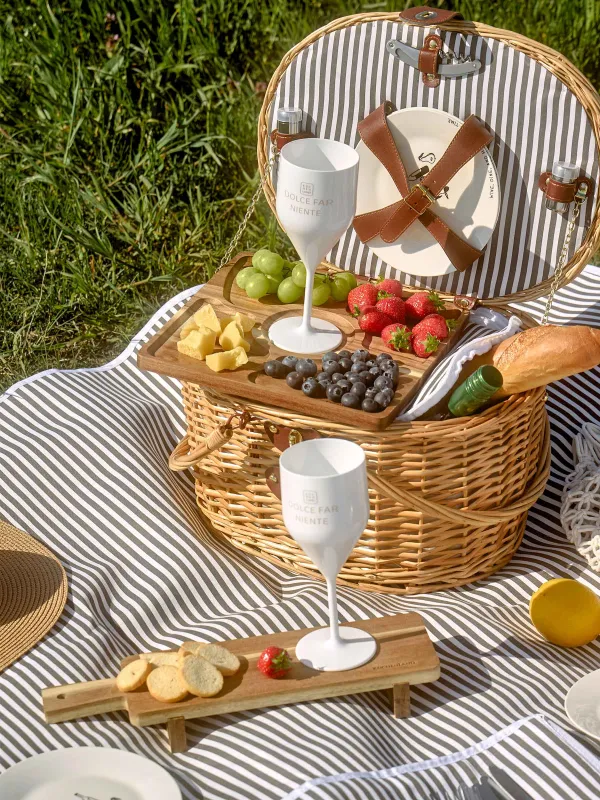 Корзина для пикника, 42х30 см, 4 перс, 25 пр, с пледом, лоза, овальная, коричневая, Picnic, image-10