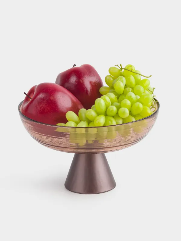 Ваза для фруктов, 21х13 см, на ножке, стекло, коричневая, Полосы, Color pattern, image-4