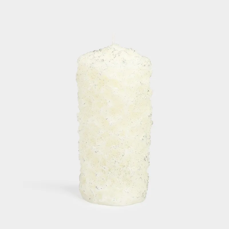 Свеча, 8х16 см, молочно-серебристая, Застывший снег, Snowy candle