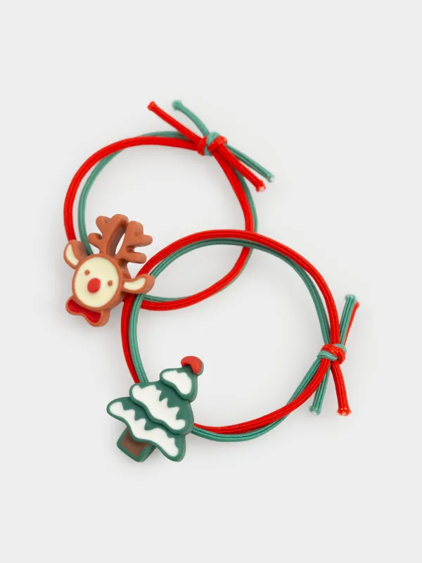 Набор резинок для волос, 5 см, 2 шт, детский, полиэстер/пластик, Елка и олень, Gracile, image-2
