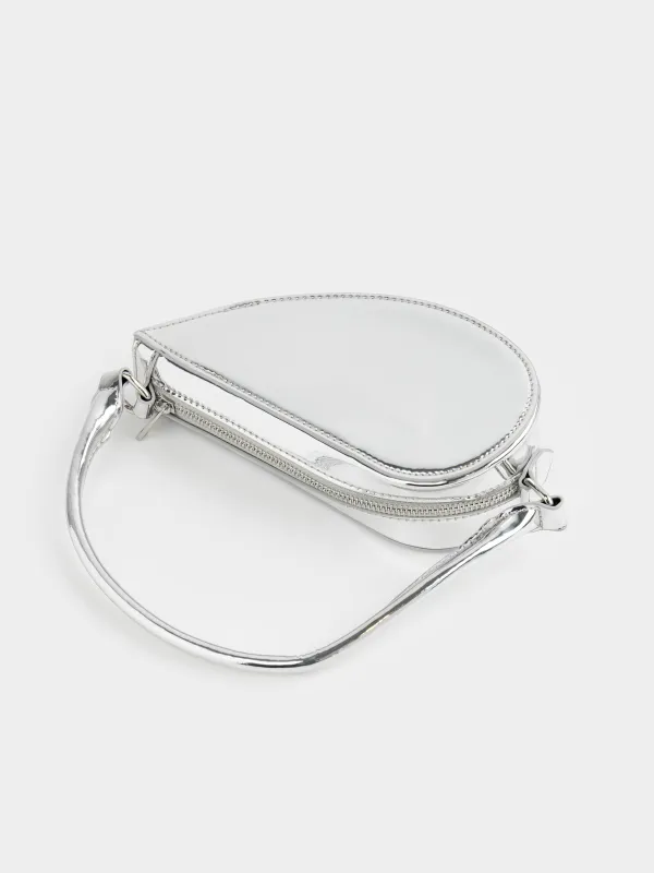 Сумка женская, 22х10 см, с ручкой, полиуретан, серебристая, Plenden, image-4
