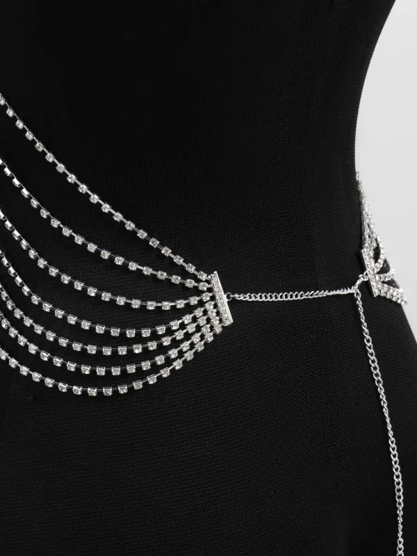 Украшение, 49 см, металл/стразы, серебристое, Топ из кристаллов, Jewelry crystal, image-4