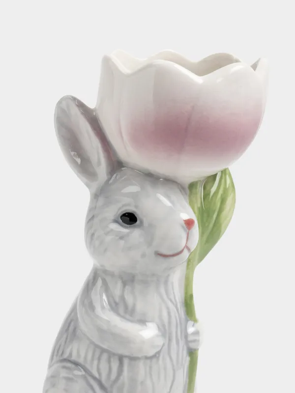 Подставка для яйца, 14 см, фарфор P, молочная, Кролик с цветком, Easter, image-2