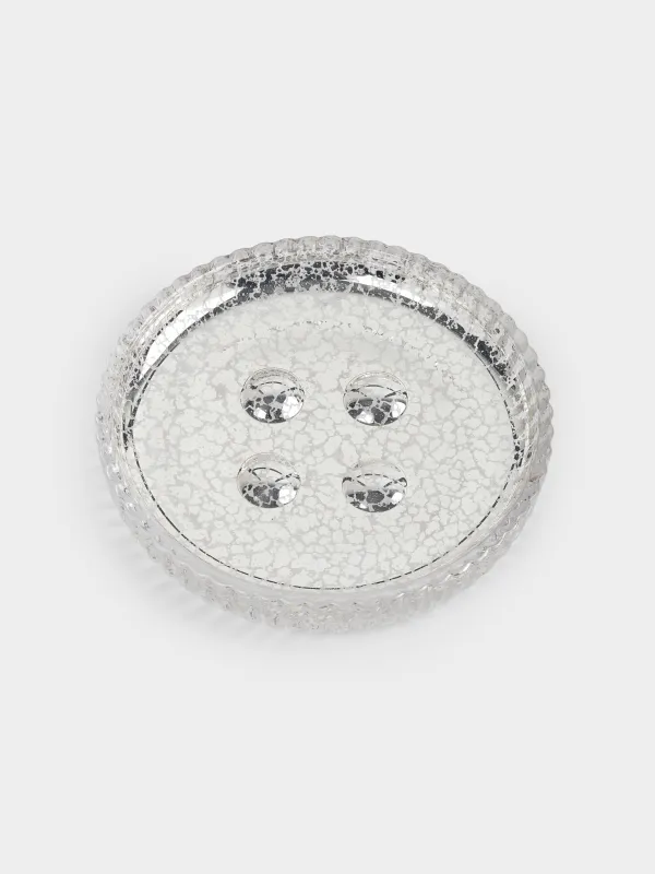 Мыльница, 11 см, стекло, круглая, золотистая, Patina rib, image-2