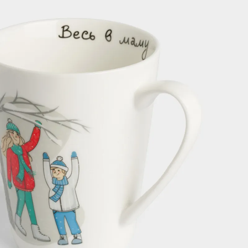 Кружка, 420 мл, фарфор N, белая, Мама и сын в снегу, Family, image-3