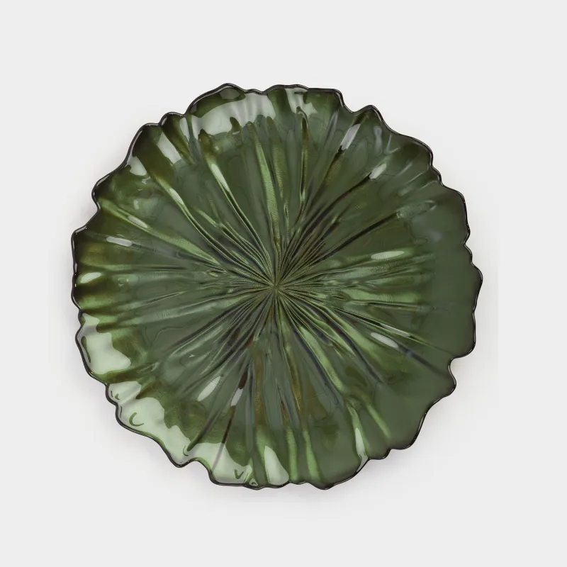 Тарелка обеденная, 28 см, стекло, зеленая, Verge