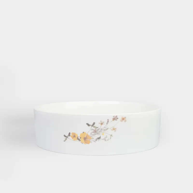 Блюдо, 23х6 см, с бортами, фарфор N, белое, Желтые цветы, Floweri