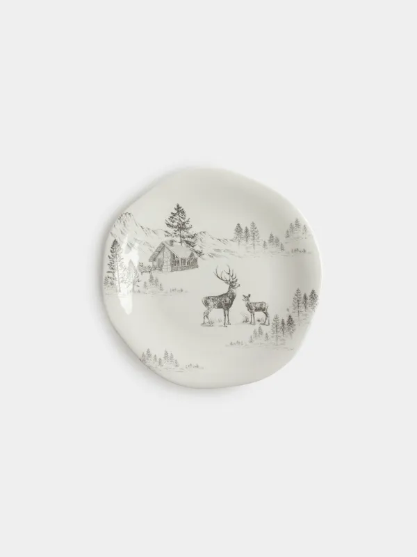 Тарелка закусочная, 21 см, Олени в лесу, Winter deer, image-0