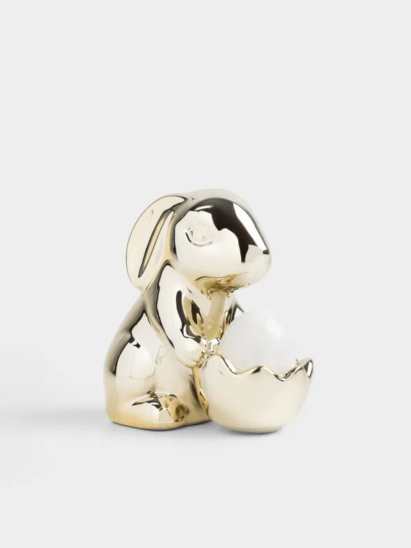 Статуэтка, 11 см, керамика D, золотисто-белая, Кролик с яйцом, Rabbit gold, image-3