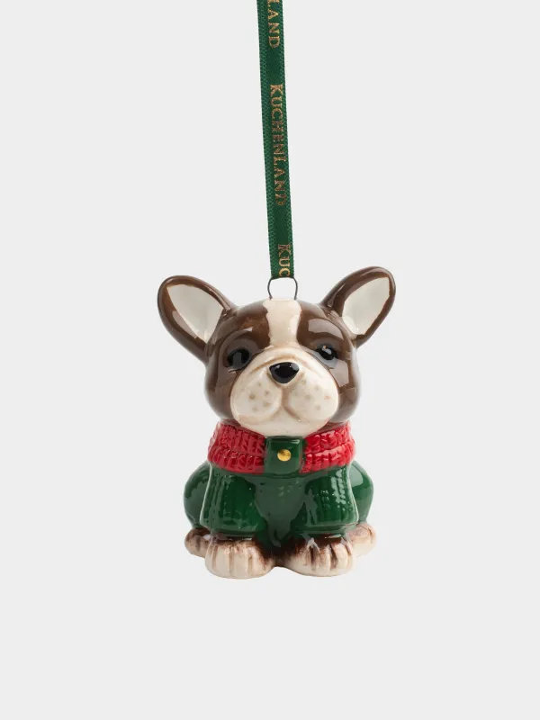 Игрушка елочная, 7 см, керамика D, Французский бульдог в свитере, Figure christmas, image-0