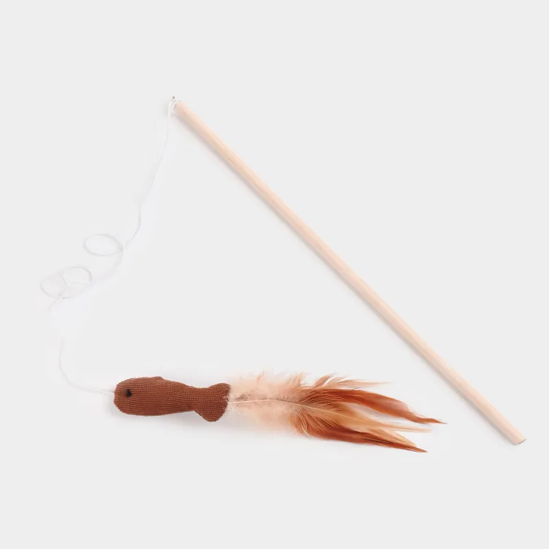 Игрушка-удочка для кошек, 1,1 м, с перьями, дерево/полиэстер, Рыбка, Playful cat, image-0