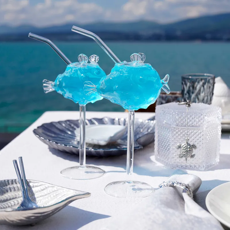 Бокал, 210 мл, с трубочкой, стекло, Рыба фугу, Deep sea decor, image-5