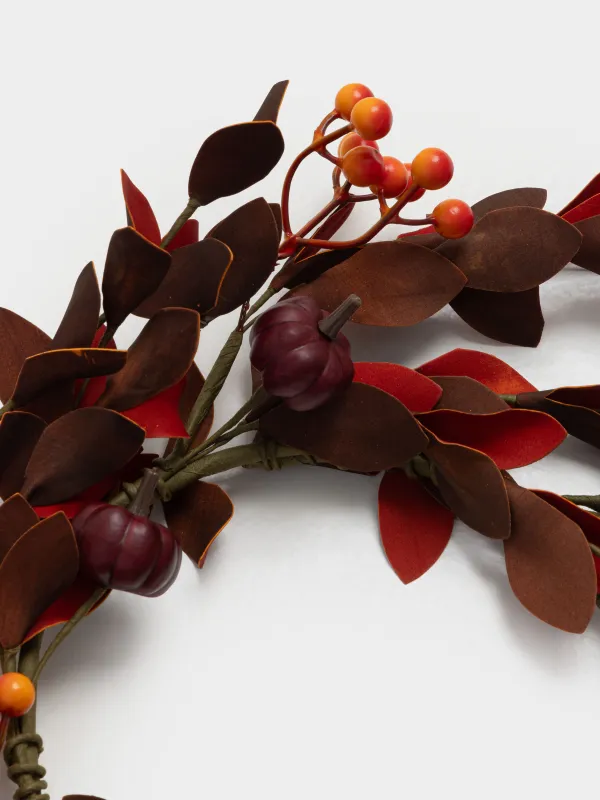 Венок декоративный, 17/33 см, Бордовые тыквы и ягоды, Grand garden decor, image-2