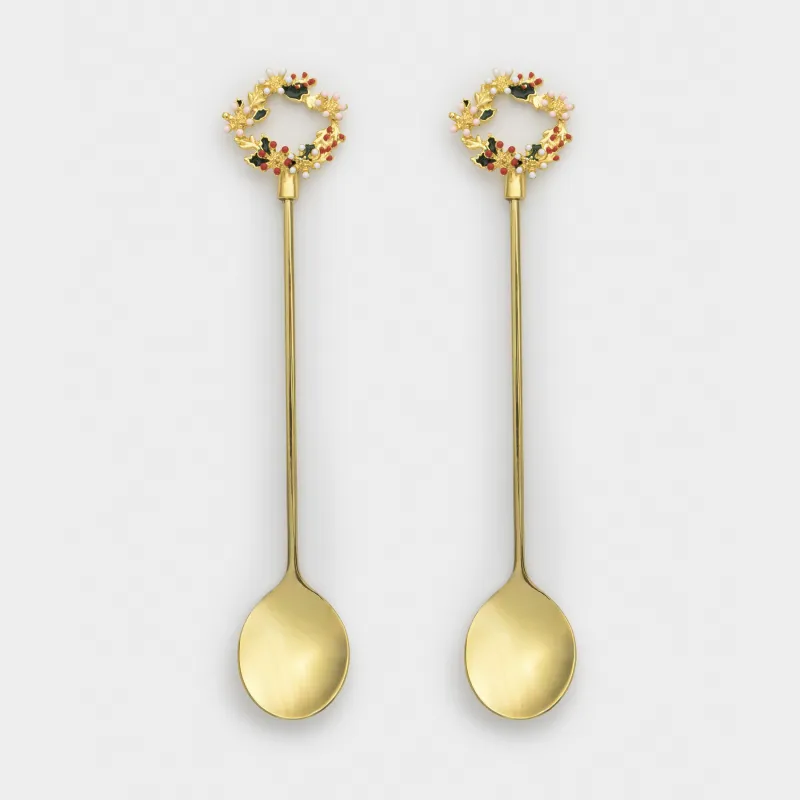 Ложка десертная, 15 см, 2 шт, сталь, золотистая, Венок, Christmas miracle