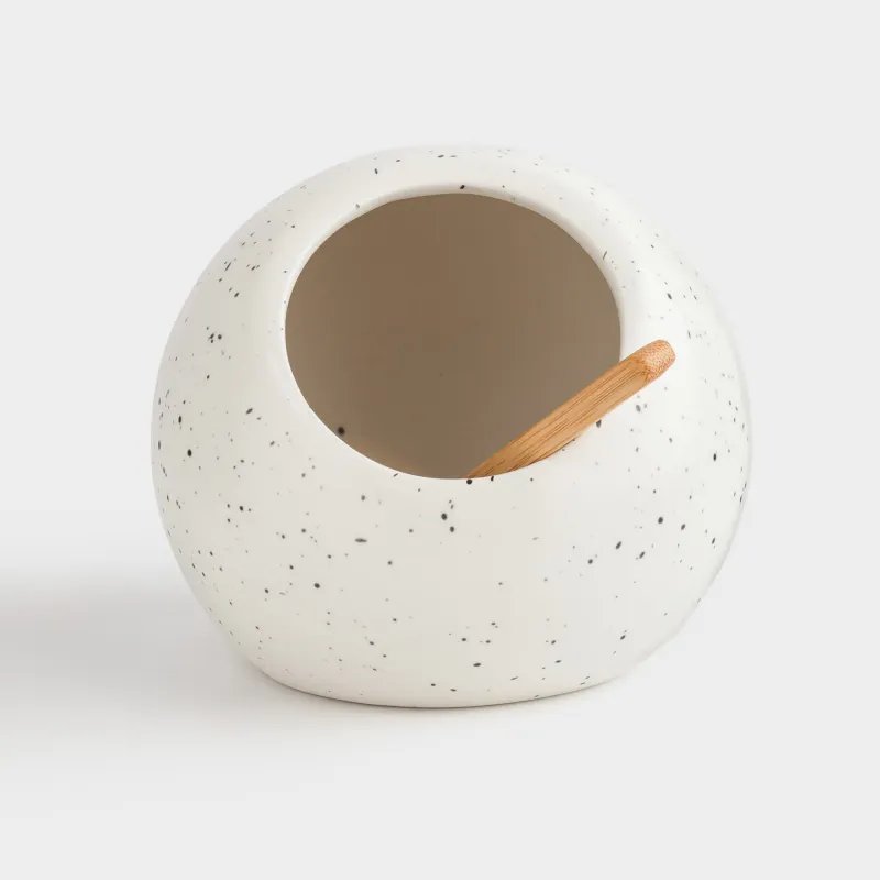 Емкость для соли, 11 см, с ложкой, Speckled black